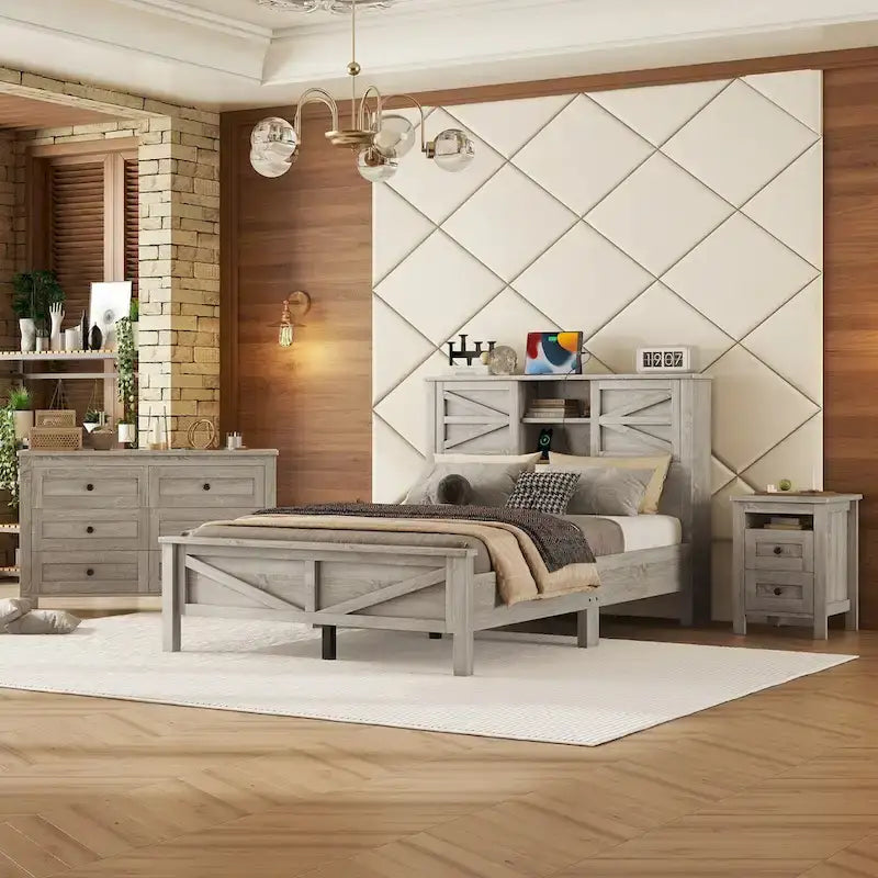 Ensembles de chambre complète 3 pièces avec table de chevet et commode