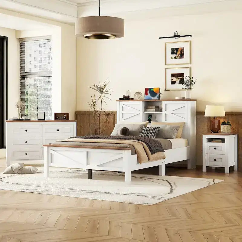 Ensembles de chambre complète 3 pièces avec table de chevet et commode