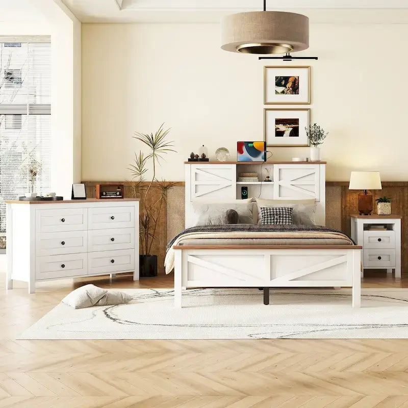 Ensembles de chambre complète 3 pièces avec table de chevet et commode
