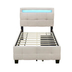 Lit plateforme capitonné double avec cadre LED et 2 tiroirs