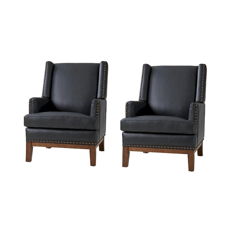 Fauteuil Lourdes en cuir véritable avec structure en bois massif et coussin d'assise amovible