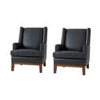 Fauteuil Lourdes en cuir véritable avec structure en bois massif et coussin d'assise amovible
