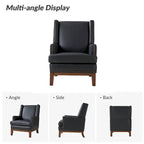 Fauteuil Lourdes en cuir véritable avec structure en bois massif et coussin d'assise amovible
