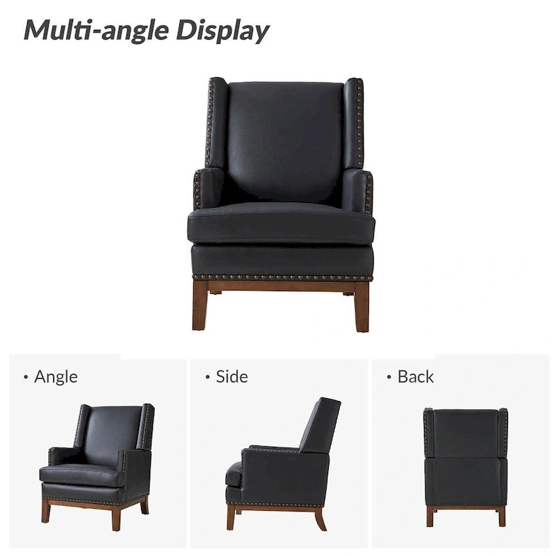 Fauteuil Lourdes en cuir véritable avec structure en bois massif et coussin d'assise amovible