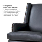 Fauteuil Lourdes en cuir véritable avec structure en bois massif et coussin d'assise amovible