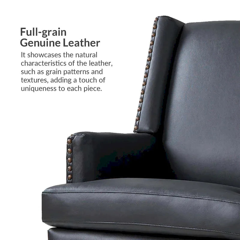 Fauteuil Lourdes en cuir véritable avec structure en bois massif et coussin d'assise amovible