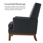Fauteuil Lourdes en cuir véritable avec structure en bois massif et coussin d'assise amovible