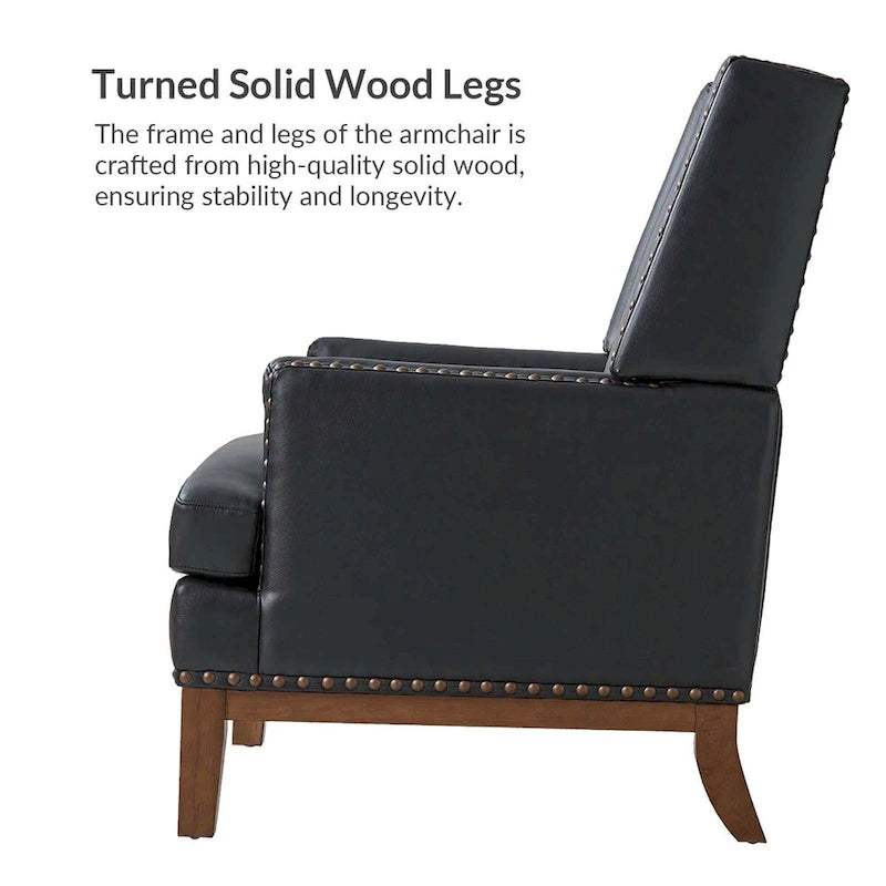 Fauteuil Lourdes en cuir véritable avec structure en bois massif et coussin d'assise amovible