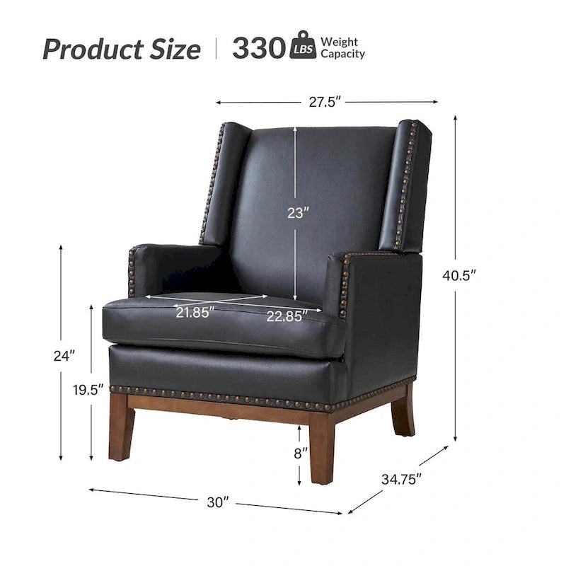Fauteuil Lourdes en cuir véritable avec structure en bois massif et coussin d'assise amovible