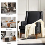 Fauteuil Lourdes en cuir véritable avec structure en bois massif et coussin d'assise amovible