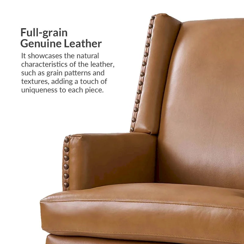 Fauteuil Lourdes en cuir véritable avec structure en bois massif et coussin d'assise amovible