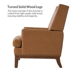 Fauteuil Lourdes en cuir véritable avec structure en bois massif et coussin d'assise amovible