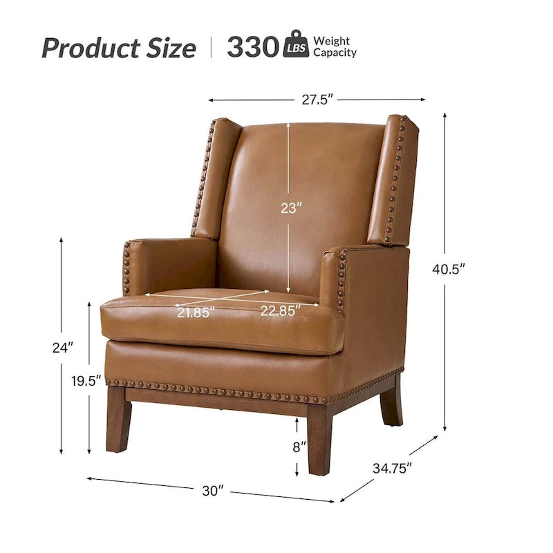 Fauteuil Lourdes en cuir véritable avec structure en bois massif et coussin d'assise amovible