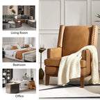 Fauteuil Lourdes en cuir véritable avec structure en bois massif et coussin d'assise amovible