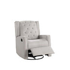 Fauteuil inclinable pivotant contemporain en polyfibre 1 pièce, mouvement manuel, dossier à oreilles, coussin capitonné, mobilier de salon, fauteuil à bascule
