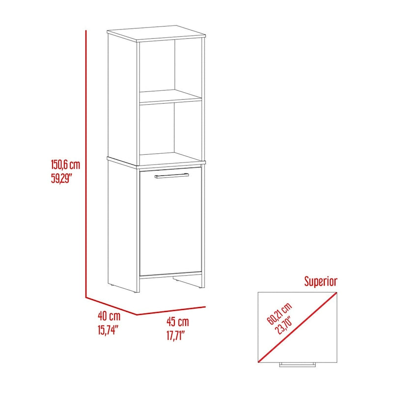 Garde-manger de cuisine Feery, Armoire à porte unique, Étagères intérieures et extérieures, Finition blanche