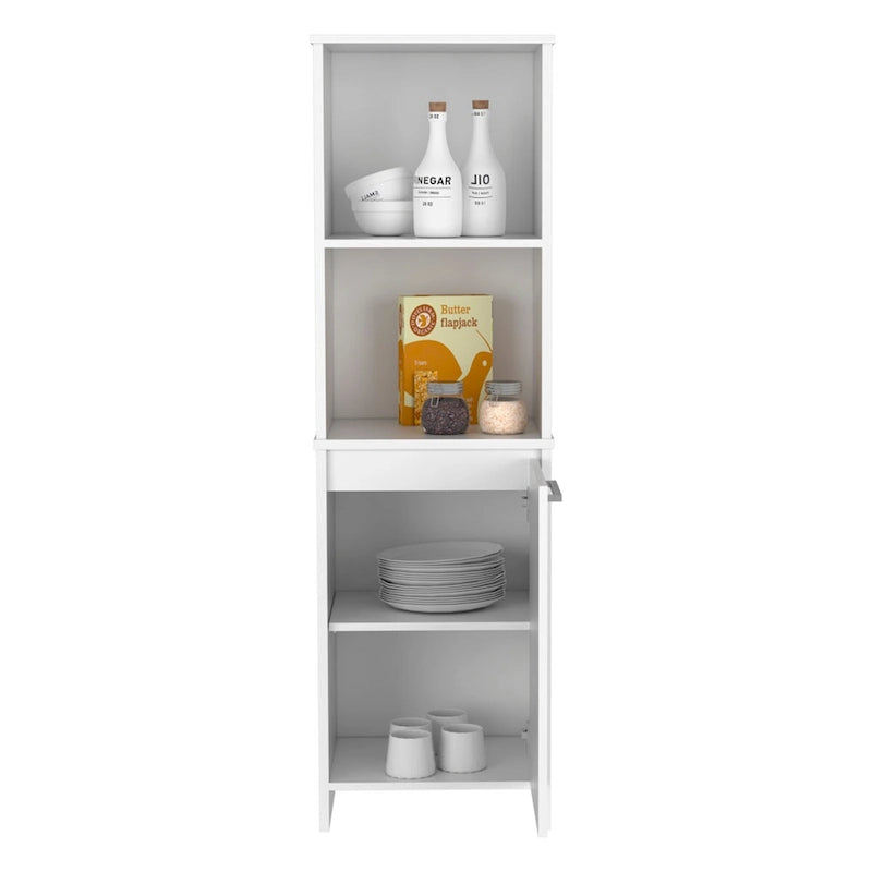 Garde-manger de cuisine Feery, Armoire à porte unique, Étagères intérieures et extérieures, Finition blanche