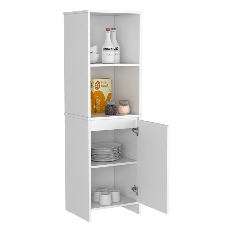 Garde-manger de cuisine Feery, Armoire à porte unique, Étagères intérieures et extérieures, Finition blanche