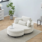 Fauteuil en velours côtelé avec pouf, 2 coussins décoratifs et 1 coussin lombaire