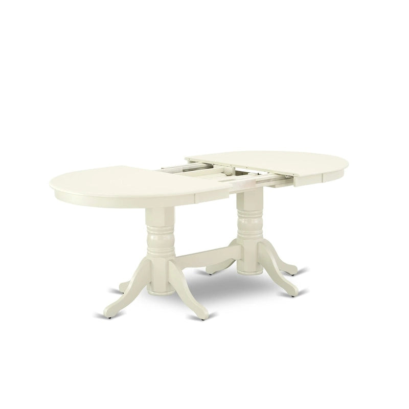Ensemble de salle à manger 9 pièces - Table ovale et 8 chaises en tissu Shitake Lin, Blanc Lin