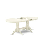 Ensemble de salle à manger 9 pièces - Table ovale et 8 chaises en tissu Shitake Lin, Blanc Lin