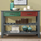 Table console de canapé avec 2 tiroirs de rangement et 2 étagères à niveaux, buffet en bois de 42 pouces pour salon, cuisine, entrée, couloir